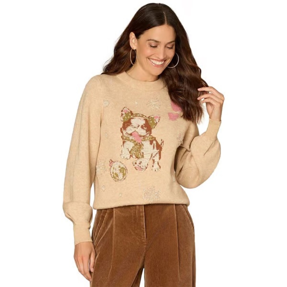 Women's Beige Sweater with FrenchBulldog Design